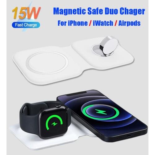 Qi 15W Wireless Fast 2in1 for Magsafing DUO Charger for iPhone 12 Pro Max Charging Dock for Apple Watch Airpod iPhone 11
