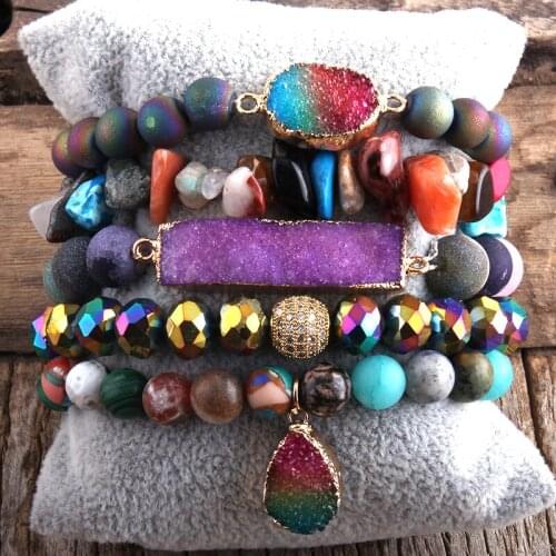 RH Fashion Boho Stones Beaded Bracelet Xmas y Druzy Charms 5pc Bracelets Sets For Women Jewelry Xmas holidayGift DropShip