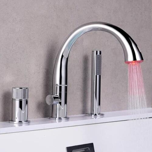 AZETA Bathroom Chrome Brass Bathtub Faucet Three-piece Deck Mounted Bath Tub Mixer Tap With Hand Shower Bathtub Tap AT3712