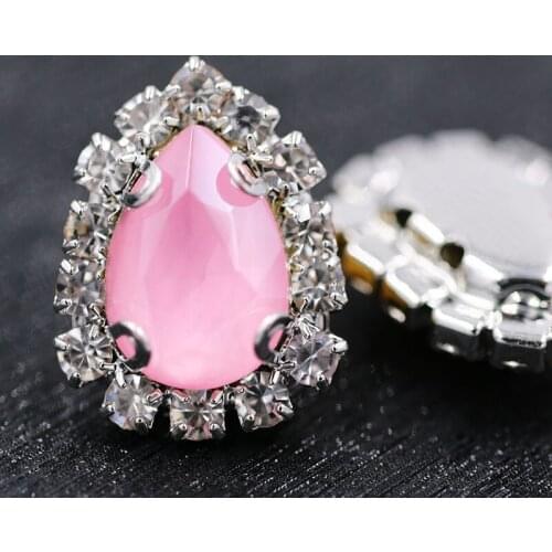 Glass rhinestones teardrop shape sew on crystal button Light rose Mocha crystals rhinestones Diy jewelry/nail art accessories