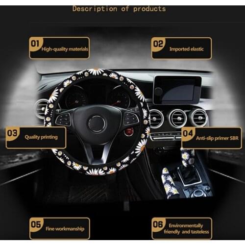 High Quality Universal Daisy Sunflower Automotive Steering Wheel Cover Anti Slip Car Handle Steering Covers Lady Fashion