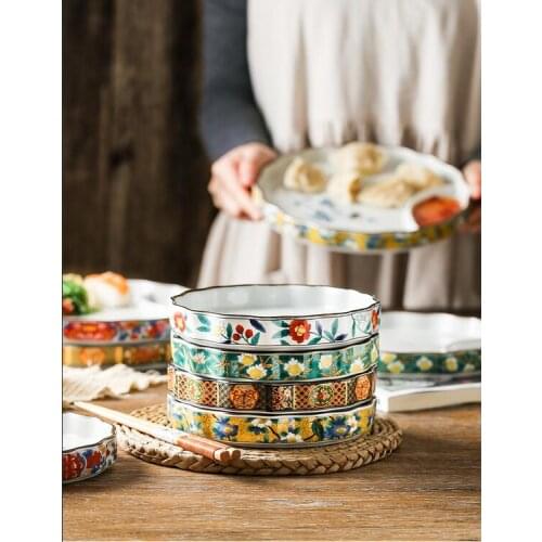 Japanese dumpling plate sushi plate round square plate soy sauce vinegar split plate snack plate ceramic dinner plate household