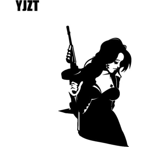 YJZT 6.4*11.2CM Car Sticker Lonely Sexy Gunfire Girl Covering The Body Vinyl Decals Fashion Black/Silver C20-0168