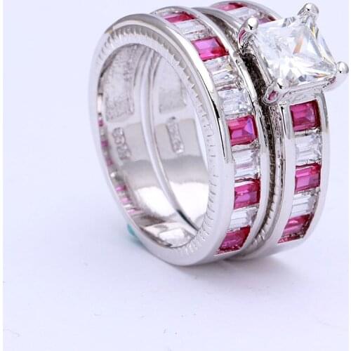 Hot pink jewellery for love Victoria Majestic Sensation created yellow cz Czech zircon T White gold-color Wedding Band Ring Set