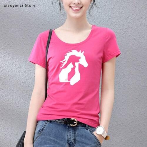 ANIMAL LOVER Horse Dog Cat Print Women tshirt Casual Cotton Hipster Funny t shirt For Girl Lady Top Tumblr students TO-034t