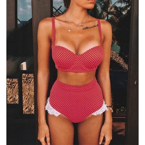 Women Swimsuit Bikinis Set Pokla Dot Top High Waist Bottom Swimwear Bathing Suit