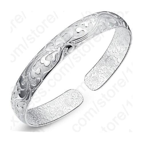 Hot Sale 925 Sterling Silver Flower Printing Bracelets Bangles Friendship Bangles Newest Style