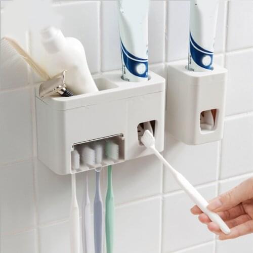 Toothbrush & Toothpaste Holders Automatic Toothpaste Dispenser Squeezer 4 Wall Mount Stand Bathroom Tools for Beard Shaver