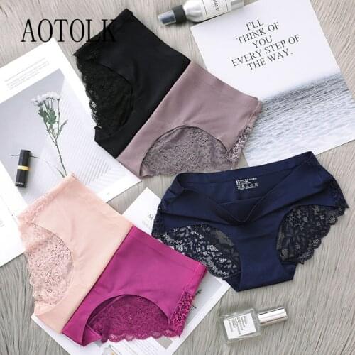 1Pcs Women Panties Silk Lace Seamless Underwear M-2XL Comfortable Smooth Briefs Lady Underpants Sexy 6 Colors Lingerie