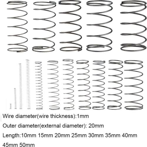 10PCS 1.0*20*10-50mm Spring Steel Small Compression Release Mechanical Return Spring Pressure Spring OD 20mm 1.0x20x10-50mm