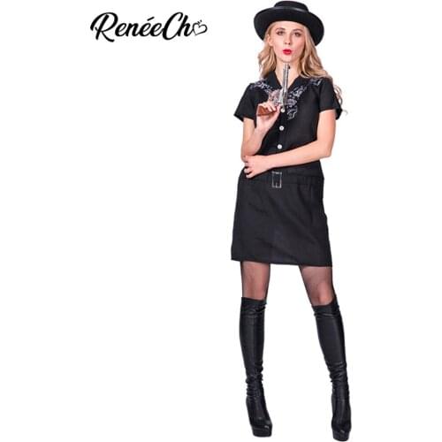 2018 New Arrival Halloween Costume For Women Black Fancy Dress For Lady Cowgirl Costume Sexy Adult Killer Cosplay Costume