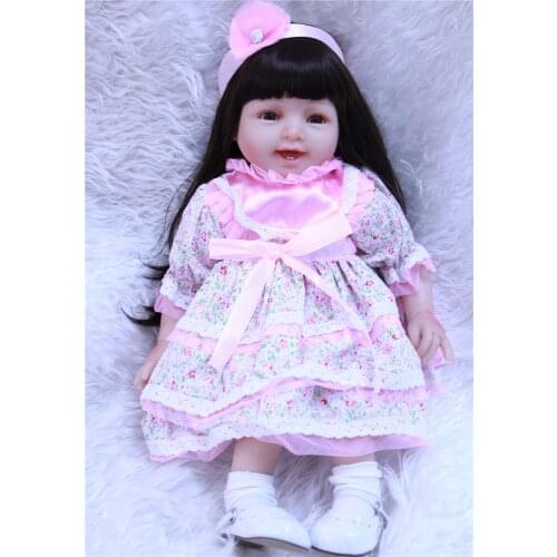 22inch Reborn Babies 55 cm Soft Silicone Vinyl floral dress longhair princess baby toddler Boneca Model kids birthday gifts