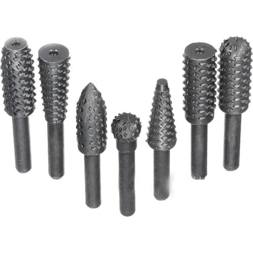 5pcs 1/4" Rasp File Drill Bits Rasp Set Drill Grinder Drill Rasp For Woodworking Carving Tool Round Shank Rotary Burr Set
