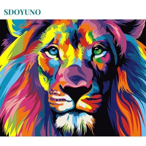 SDOYUNO 5D Diamond Painting full square Coloured Lion DIY Gift Home Decor Wall Art diamond painting Full drill Wall Decor