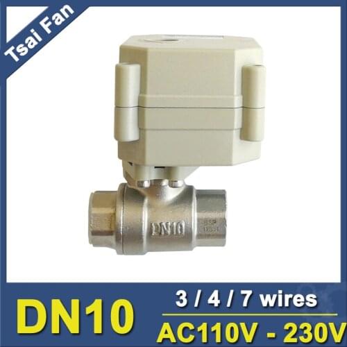 AC110-230V BSP/NPT 3/8" Automated Motorize Valve With Indicator 3/4/7 Wires TF10-S2-C Stainless Steel DN10 Metal Gear CE/IP67