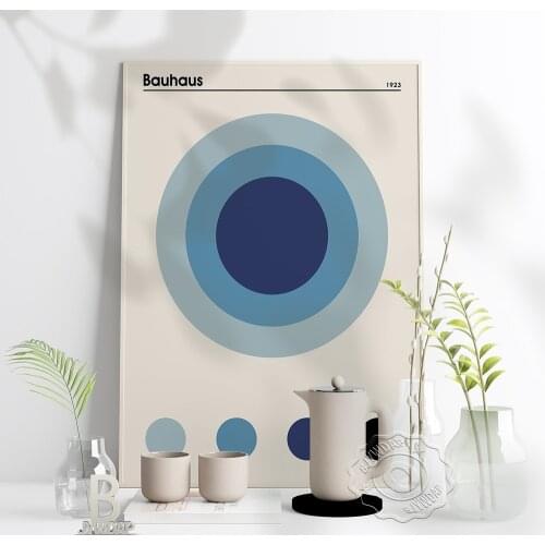 Bauhaus Exhibition Poster, Geometric Wall Art, 1923 Weimar Print, Round Gradient Blue Patterning Poster Home Kid Room Wall Decor