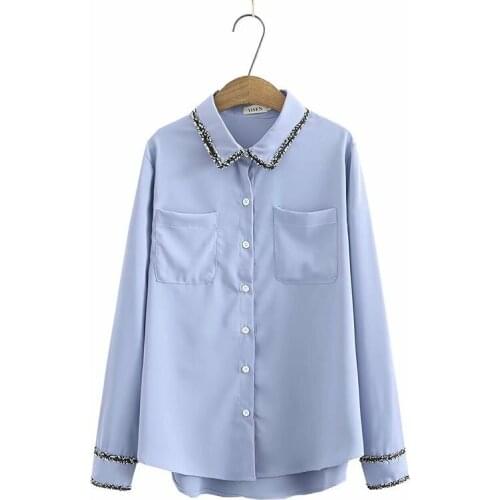 Plus size Chiffon Turn-down Collar women loose white shirts 2021 new spring autumn casual ladies pockets blouse female tops