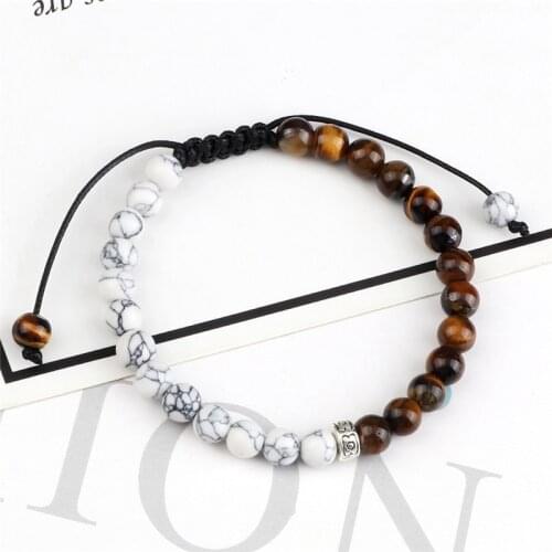 Natural Stone Bracelet Handmade 6mm Tiger Eye Black Line Turquoises Lava Beads Braided Men Bracelets Fashion Women Jewelry Gifts
