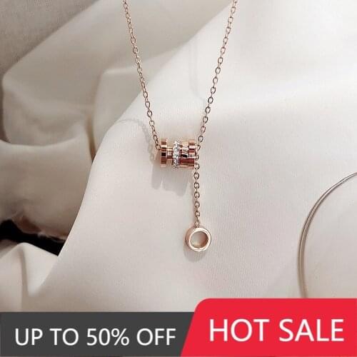 2021 Titanium Steel Chain Circle Necklaces for Women Korean Alphanumeric Pendant Necklace Temperament Good Luck Fashion Jewelry