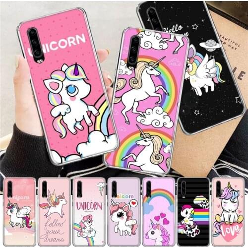 Unicorn Pink Myth Cartoon Soft Cover Phone Case For Huawei P30 P20 P10 P40 Mate 30 20 10 Pro Lite P Smart Z Plus + Customized Co