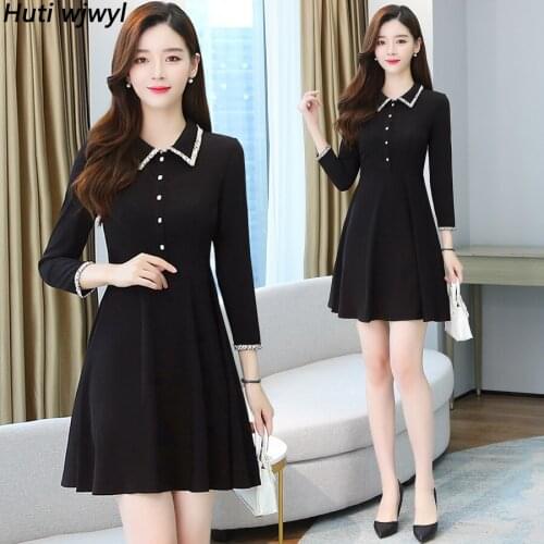 2021 Black Hepburn Long Sleeve Sexy Club Mini Dress Spring Autumn Solid Club Dresses Women Bodycon Elegant Casual Party Vestidos