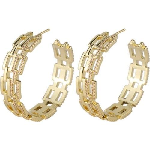 Designer Inspired Jewelry Pave Zircon 10mm Width Multi Layer Link Cuff 4cm Hoop Earrings for Women