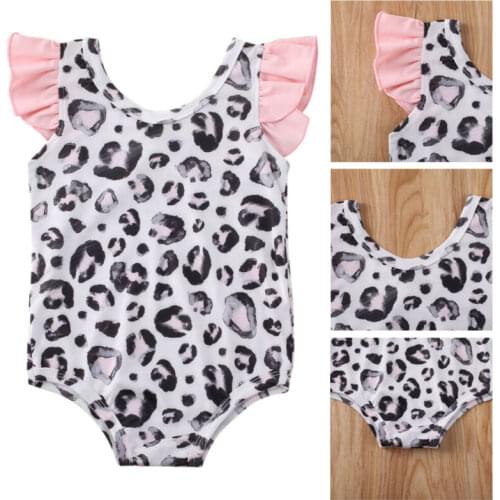 Toddler Baby Kids Girls Leopard Ruffle Sleeve Beach Swimsuit Swimwear Bikini Set Monokini Bathing Suit Summer 1-5Y