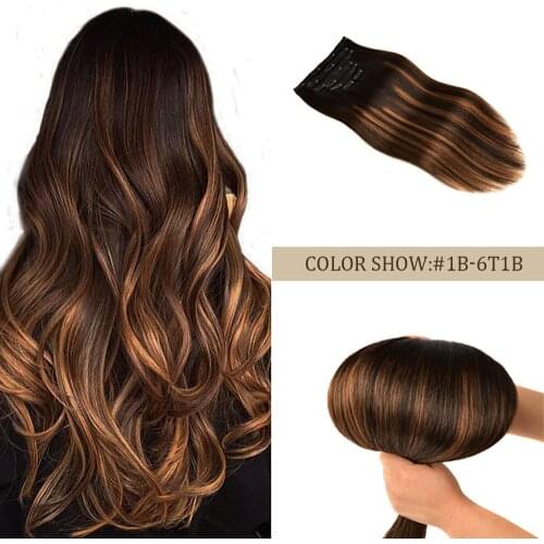 Gazfairy Real Remy Hair Clip In Human Hair Extensions Double Weft Straight Style 14'' 120g 7Pcs/Set 16 Clips Full Head For Women