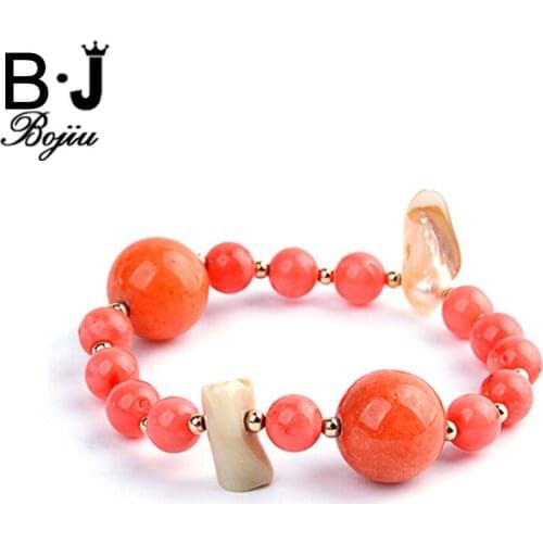 BOJIU Individuality Jewelry Chakra Glass Bead Bracelet Charm Elastic Irregular Natural Stone Zircon Bracelet For Women BC124