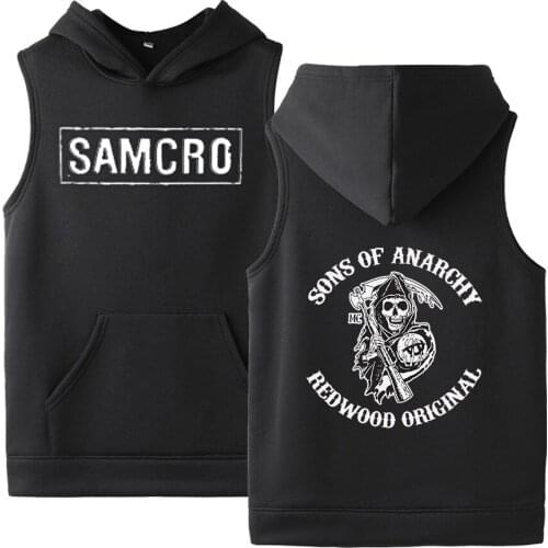 New Summer Men Sons Of Anarchy Casual Hoodies Cotton SOA Vest Male Print College Man SAMCRO Solid Sleeveless Sweatshirts Tops
