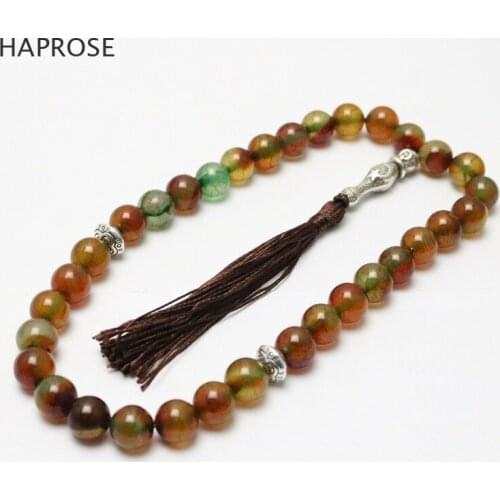 Natural brown agate tassel bracelet rosary Islamic Muslim Tasbin Allah Pendant Agate Tassel Christmas present Free Shipping
