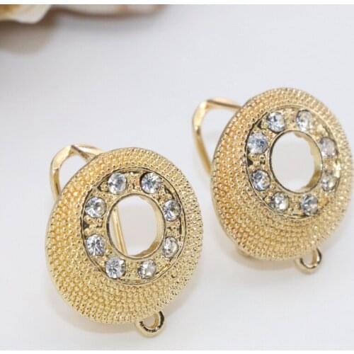 New fashion women elegant 19mm gold-color stud earrings rhinestone inlay charming weddings party gifts 1 pair jewelry B2829