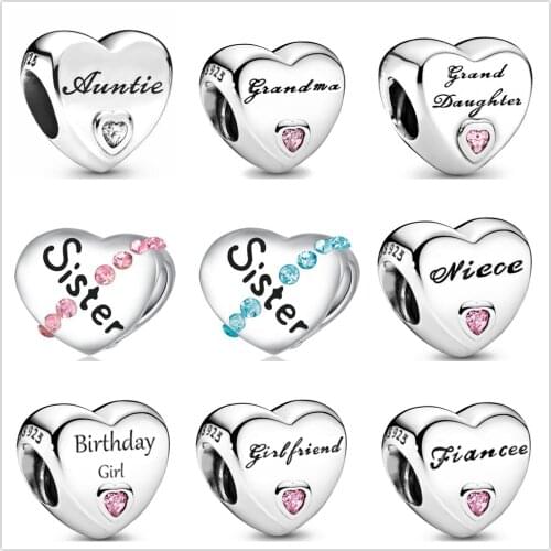 New Silver Shiny Kin engraved heart-shaped beads fit with stylish DIY jewelry from Pandora charm Silver 925 Bead Bangle