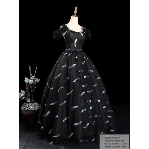 Real black with feather embroidery medieval dress Renaissance Gown queen Victoria/Antoinette/ball gown/Belle Ball/customs size