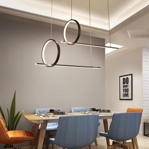 Modern LED Pendant Lights For Dining Room Kitchen Dimmable With Remote Black Aluminum Body Ceiling Mounted Indoor Lamp Luminaire