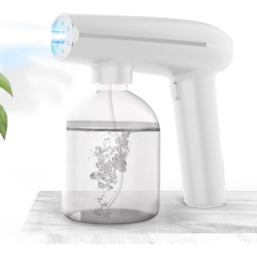Handheld Portable Nano Atomizer Sprayer Sanitizer 500ML Rechargeable Blue Light for Home Office School Bus Travel White