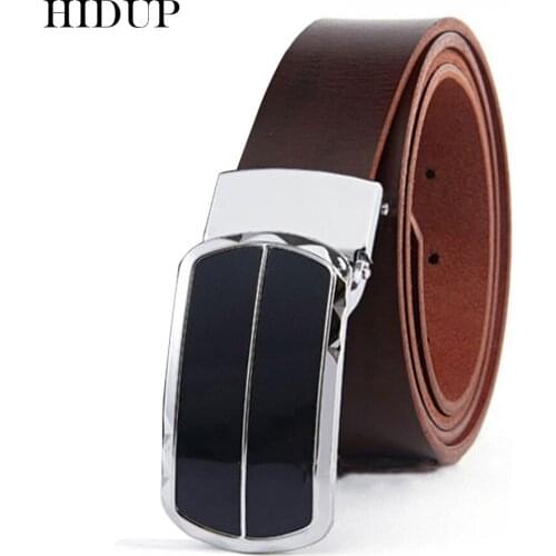 HIDUP Top Quality Solid Real Pure Cow Genuine Leather Belt New Design Slide Buckle Retro Styles Belts for Men 3.5cm Width NWJ823
