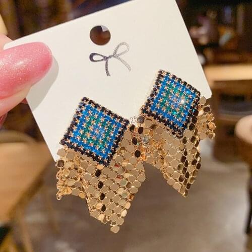 Luxury Rhinestone Long Tassel Full Rhinestone Drop Earrings for Women Ovsize Crystal Dangle Earrings Fashion Jewelry Accessories