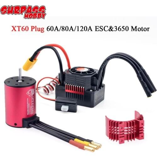 Surpass Hobby XT60 60A 80A 120A ESC&3650 4500KV 5200KV 5900KV 6900KV 7700KV 9000KV Brushless Motor for 1/10 RC Car