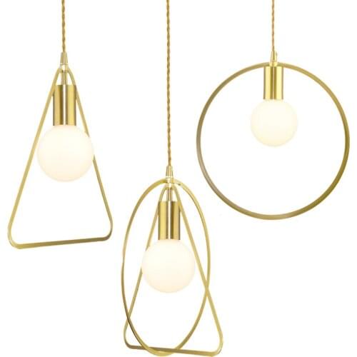 Nordic Geometric Modern Copper Line Pendant Lights Restaurant Table Long Strip Hanging Lamps Bar Bedside Dining Room Luminaires