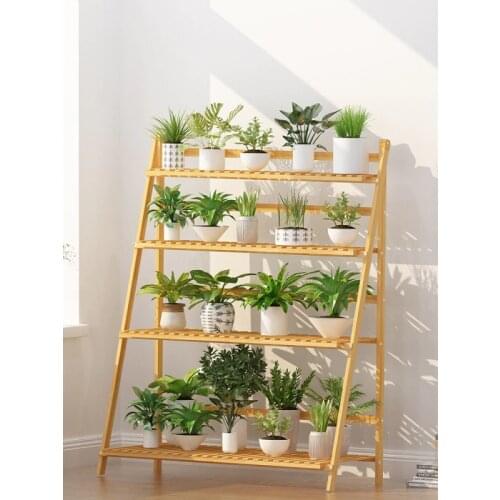 Flower pot rack bamboo solid wood multi-layer space indoor balcony living room green loll floor flower shelf
