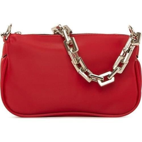Bagmori Red Plastic Chain Satin Baguette Bag