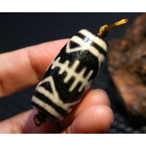 Treasure Power Tibetan Old Agate Tiger-tooth Totem Drum shape big dZi Bead Amulet Timestown UPD1210A