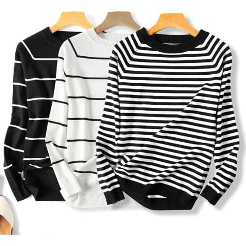 Women Summer Knitted Striped T-shirt Korean Style Girls Student Long Sleeve Tops Harajuku Street Casual Female Clothes M-XL