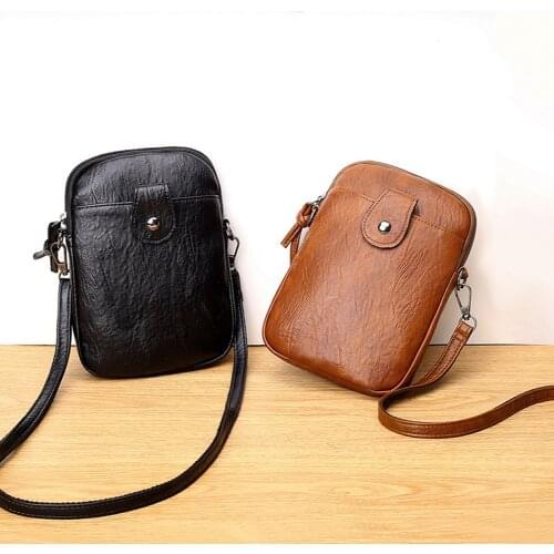 Retro PU Leather Women Shoulder Phone Bag Zipper Mini Small Money Purse Solid Color Wallet Ladies Crossbody Bags