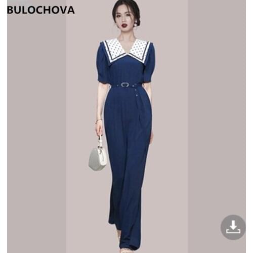 BULOCHOVA Simple Elegant Women Sashes Jumpsuit Clothes 2021 New Summer Designer Lady High Waist Large Size Wide Leg Rompers XL
