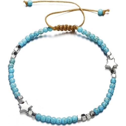 2021 Bohemian fashion style rice beaded foot accessories fashion five-pointed beaded anklet beach womens anklet