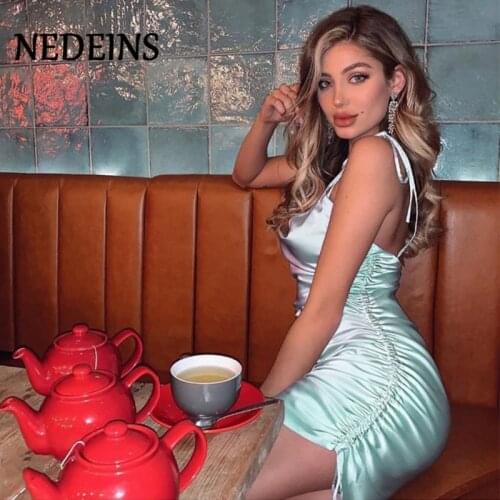 Summer Women Dress Sexy Backless Party Dress Sides Lace Up Can Adjust Length Drawstring Ruched Dress Mini vintage vestido