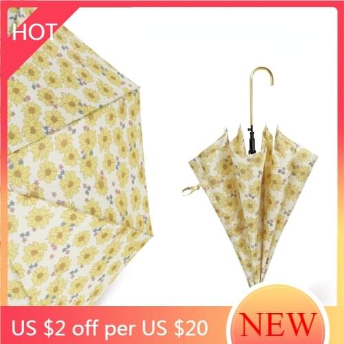 Women Windproof Umbrella Luxury Large Long Curved Handle Yellow Automatic Umbrella Sunscreen Large Paraplu Home Garden AG50YS