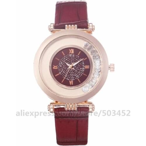 100pcs/lot No Logo Colorful Dail PU Belt Watch Crystal Design Wrist Watch Fashion Women Quartz Watch Factory Price Clock